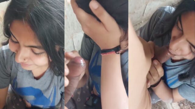 Cute girlfriend outdoor blowjob to boyfriend POV clip, face Reveal